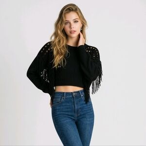 Black Fringe Crop Sweater
